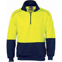 DNC Workwear Work Wear Yellow/Navy / XS DNC WORKWEAR Hi-Vis Two-Tone 1/2 Zip Reflective Piping Sweatshirt 3928