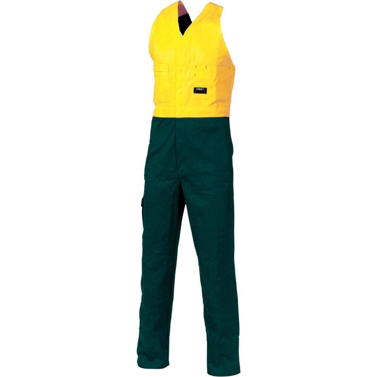 DNC Workwear Work Wear Yellow/Bottle Green / 77R DNC WORKWEAR Hi-Vis Two-Tone Cotton Action Back Overall 3853
