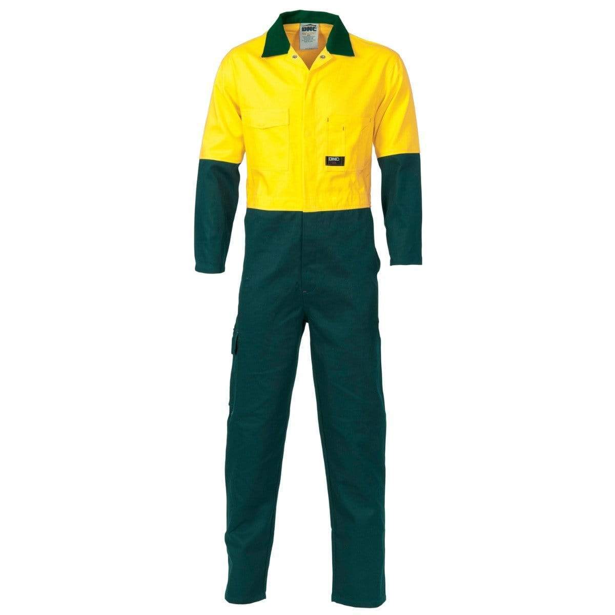DNC Workwear Work Wear Yellow/Bottle Green / 77R DNC WORKWEAR Hi-Vis Two-Tone Cotton Coverall 3851