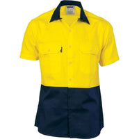 DNC Workwear Work Wear Yellow/Navy / XS DNC WORKWEAR Hi-Vis Two-Tone Cotton Drill Short Sleeve Shirt 3831
