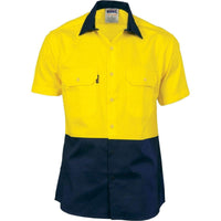 DNC Workwear Work Wear Yellow/Navy / 5XL DNC WORKWEAR Hi-Vis Two Tone Cotton Drill Vented Short Sleeve Shirt 3980