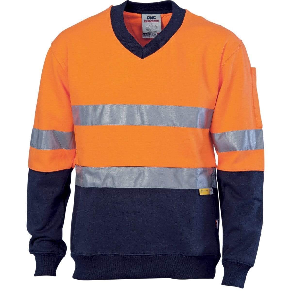 DNC Workwear Work Wear DNC WORKWEAR Hi-Vis Two-Tone Cotton Fleecy V-Neck Sweatshirt with 3M R/Tape 3924