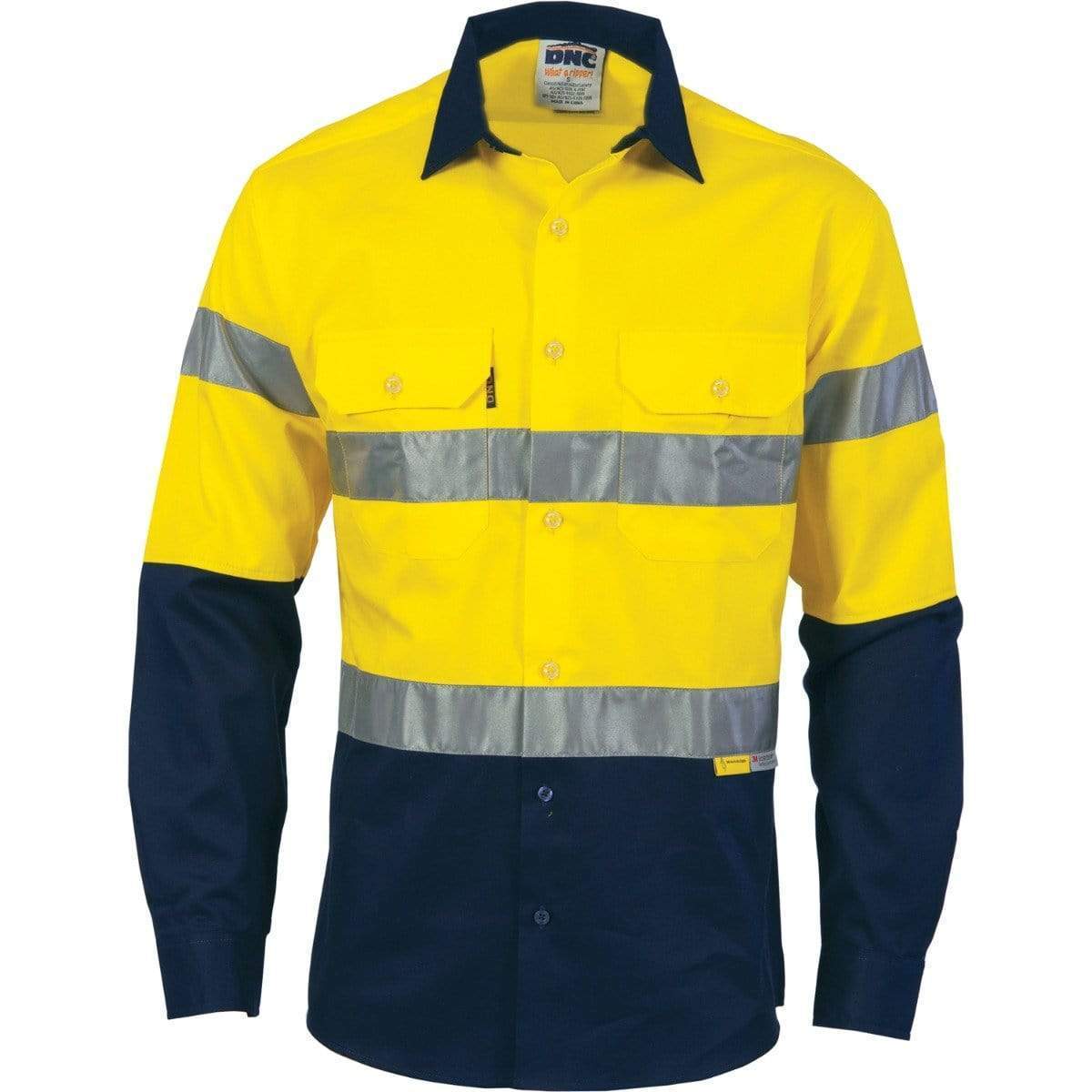 DNC Workwear Work Wear Yellow/Navy / 5XL DNC WORKWEAR Hi-Vis Two Tone Drill Long Sleeve Shirt with 3M 8910 Reflective Tape 3836