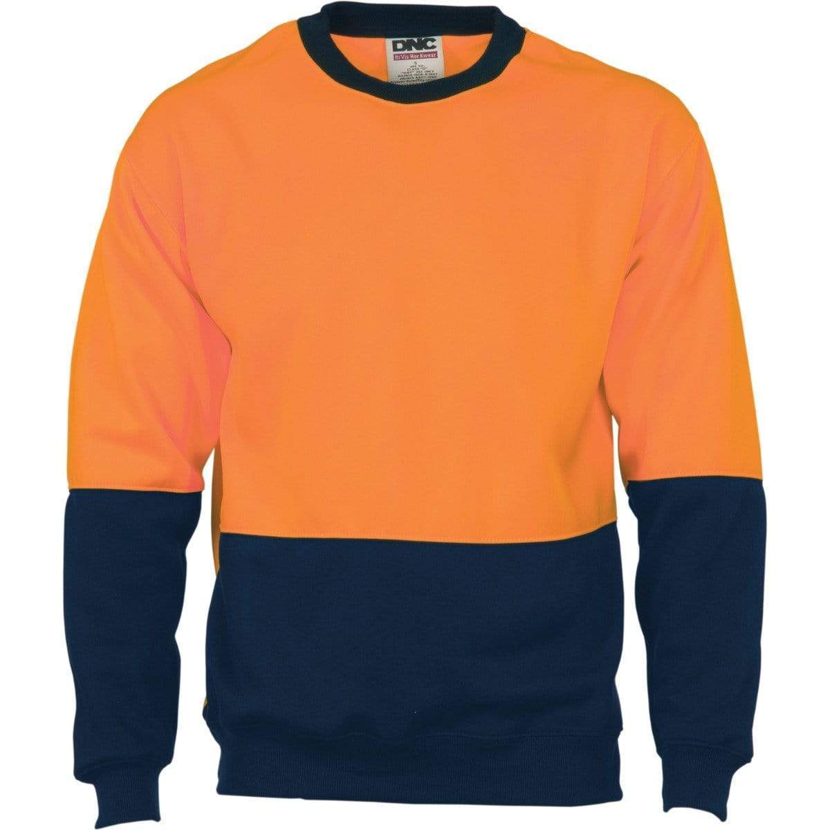 DNC Workwear Work Wear Orange/Navy / XS DNC WORKWEAR Hi-Vis Two-Tone Fleecy Crew-Neck Sweatshirt (Sloppy Joe) 3821