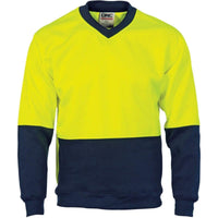 DNC Workwear Work Wear Yellow/Navy / XS DNC WORKWEAR Hi-Vis Two-Tone Fleecy V-Neck Sweatshirt (Sloppy Joe) 3822