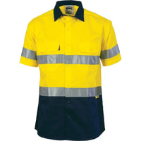 DNC Workwear Work Wear Yellow/Navy / S DNC WORKWEAR Hi-Vis Two-Tone Short Sleeve Drill Shirt with 3M 8906 R/Tape 3833