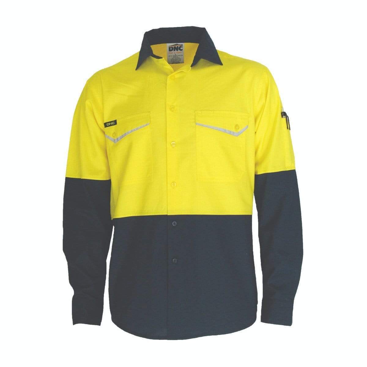 DNC Workwear Work Wear Yellow/Navy / XS DNC WORKWEAR Two-Tone Ripstop Cotton Cool Long Sleeve Shirt 3586
