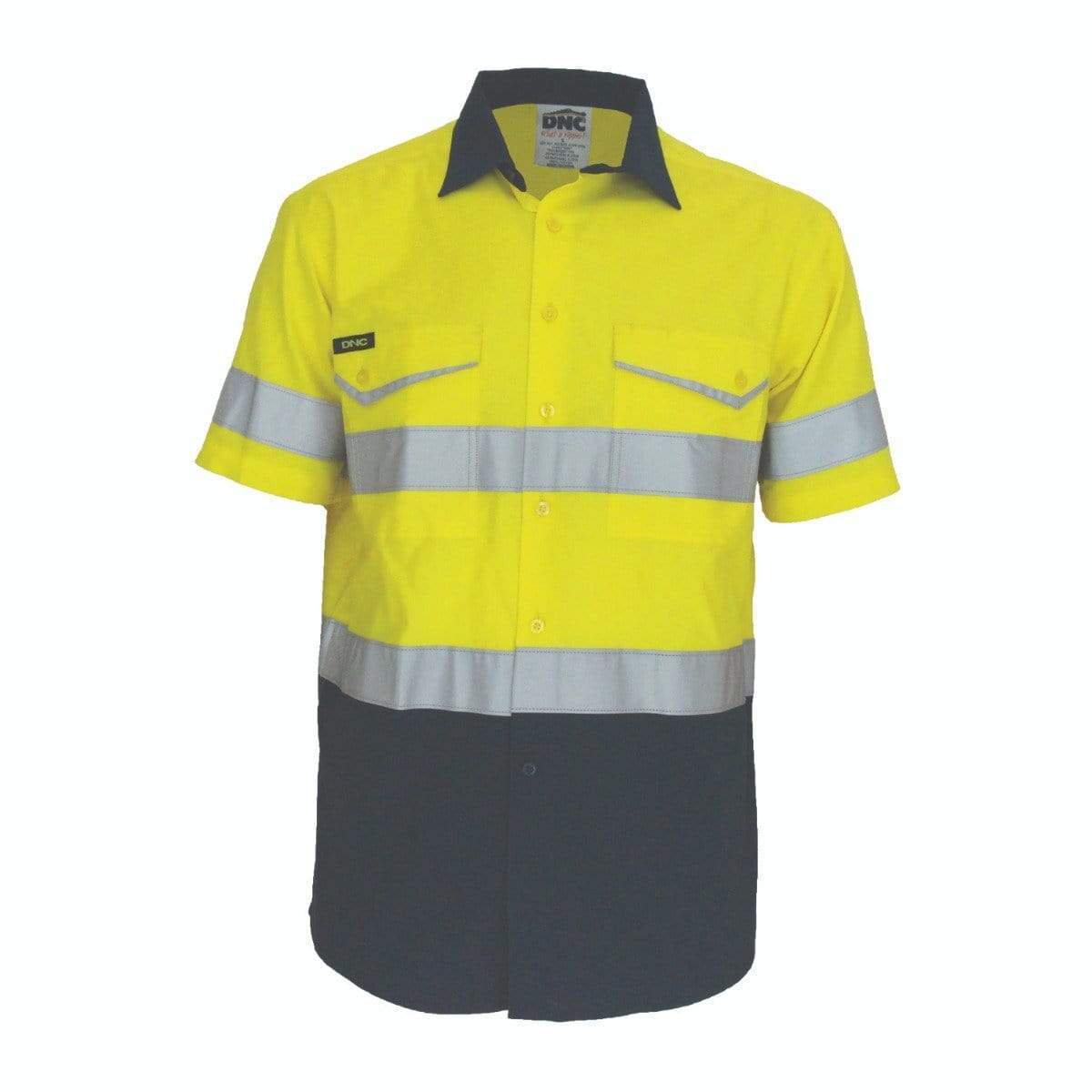 DNC Workwear Work Wear Yellow/Navy / XS DNC WORKWEAR Two-Tone Ripstop Cotton Short Sleeve Shirt with CSR Reflective Tape 3587