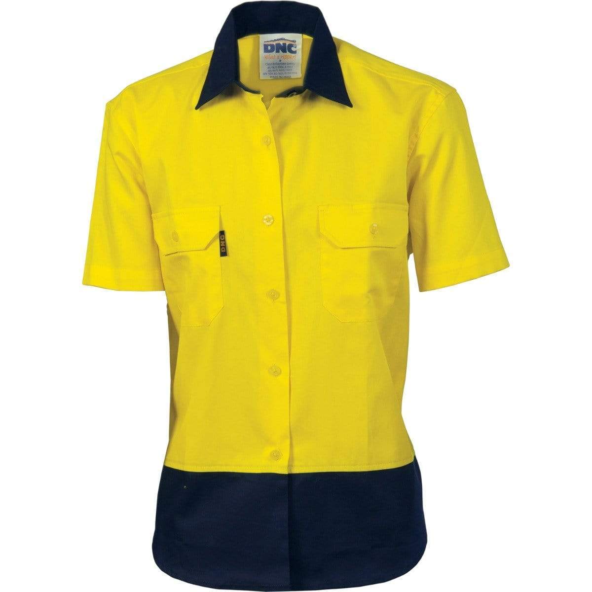DNC Workwear Work Wear Yellow/Navy / 8 DNC WORKWEAR Women’s Hi-Vis Two-Tone Cotton Drill Short Sleeve Shirt 3931