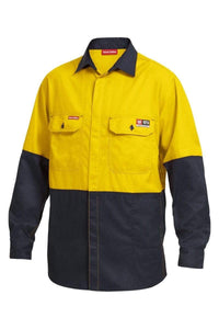 Hard Yakka Work Wear Yellow/Navy / S Hard Yakka FR long sleeve hi vis shirt Y04450