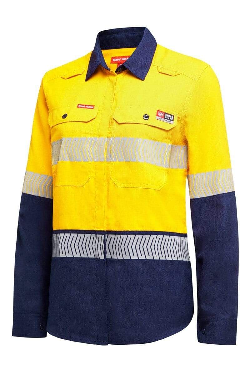 Hard Yakka Work Wear Yellow/Navy / XS Hard Yakka len hi vis men's shirt FR LS 2T T WMNS Y08330