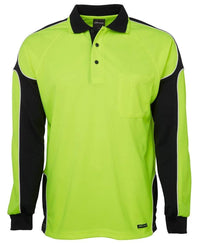 Jb's Wear Work Wear Lime/Black / XS JB'S Hi-Vis Long Sleeve Arm Panel Polo 6AP4L