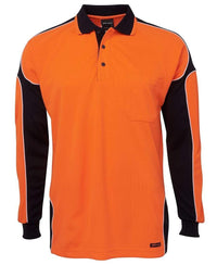 Jb's Wear Work Wear Orange/Navy / XS JB'S Hi-Vis Long Sleeve Arm Panel Polo 6AP4L