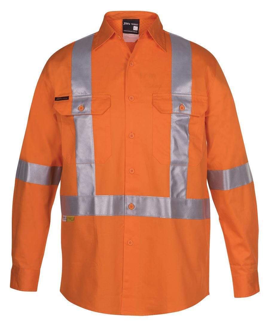 Jb's Wear Work Wear Orange / XS JB'S Hi-Vis Long Sleeve Cross Back Tape Shirt 6DCBL