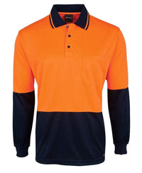 Jb's Wear Work Wear Orange/Navy / XS JB'S Hi-Vis Long Sleeve Jacquard Polo 6HJNL