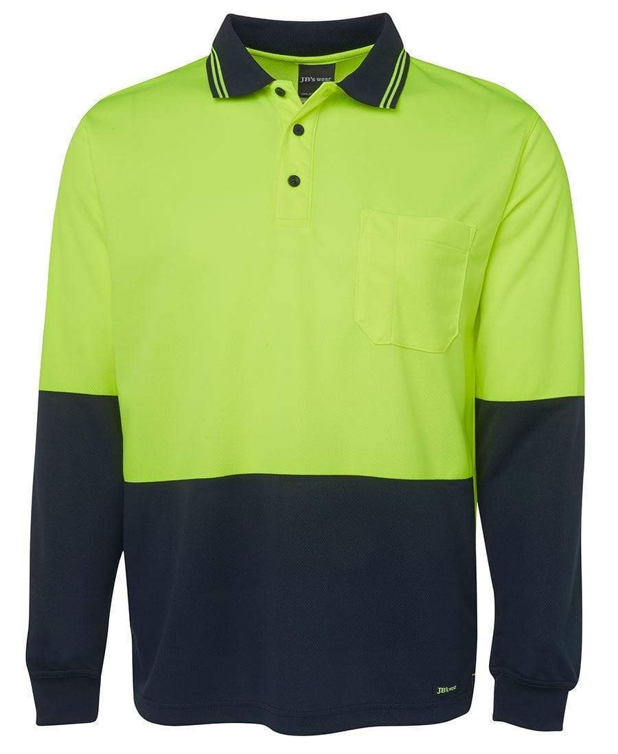 Jb's Wear Work Wear Lime/Navy / XS JB'S Hi-Vis Long Sleeve Traditional Polo 6HVPL
