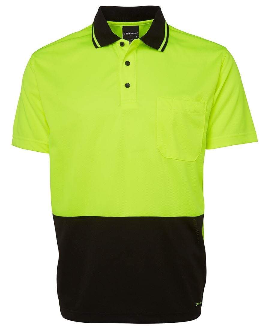 Jb's Wear Work Wear Lime/Black / XS JB'S Adults’ and Kids’ Hi-Vis Non-Cuff Traditional Polo 6HVNC