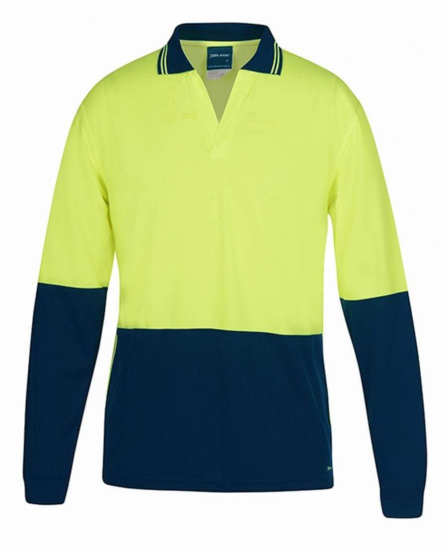 Jb's Wear Work Wear Lime/Navy / XS JB'S Hi-Vis Long Sleeve Non Button Polo 6HNBL