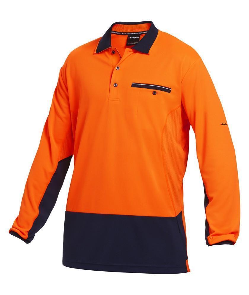 KingGee Work Wear Orange/Navy / S KingGee Workcool 2 Hyperfreeze Hi Vis Polo L/S K54840
