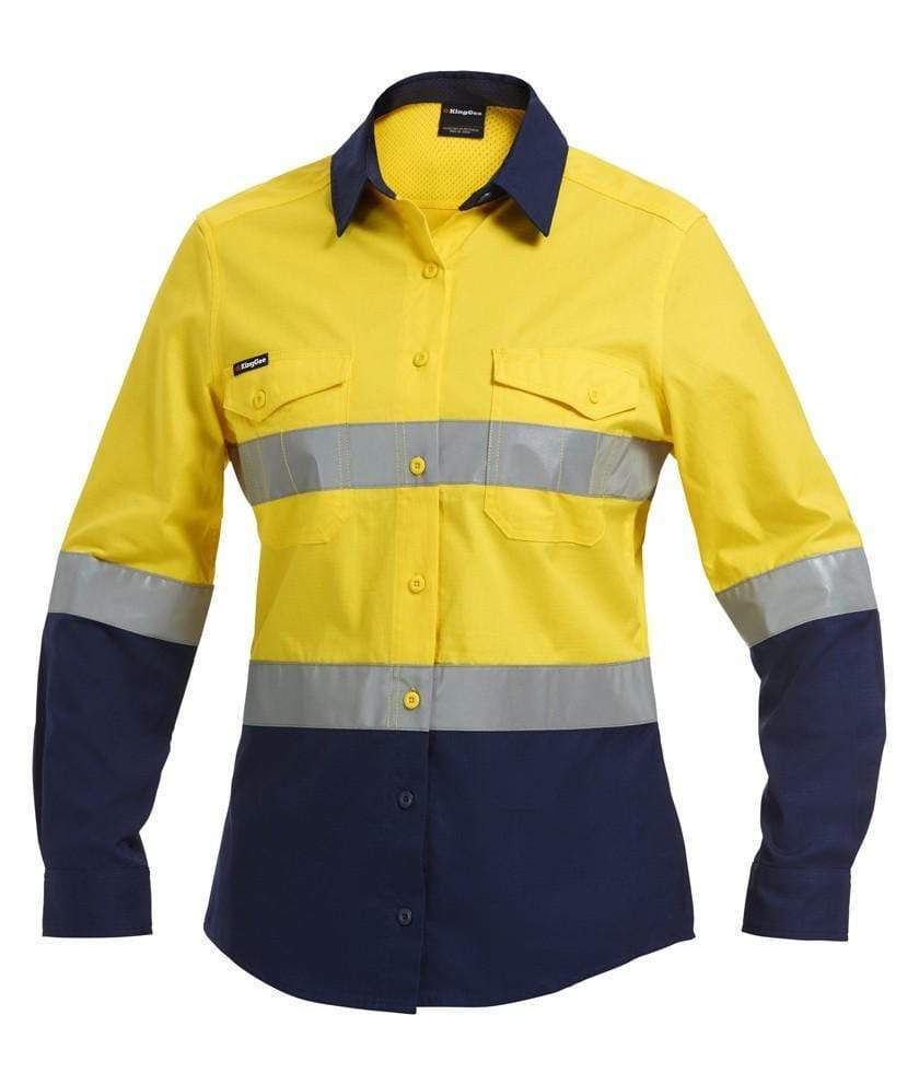 KingGee Work Wear Yellow/Navy / 6 KingGee Workcool 2 Women's Reflective Spliced Shirt L/S K44544