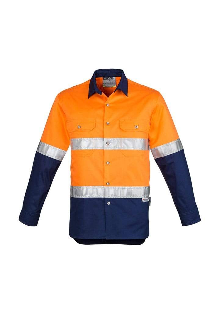 Syzmik Work Wear Orange/Navy / S SYZMIK Men’s Hi-Vis Spliced Hoop Taped Industrial Shirt ZW123