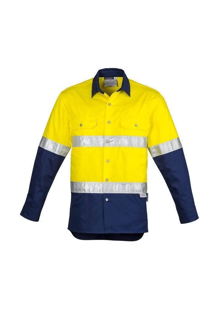 Syzmik Work Wear Yellow/Navy / S SYZMIK Men’s Hi-Vis Spliced Hoop Taped Industrial Shirt ZW123