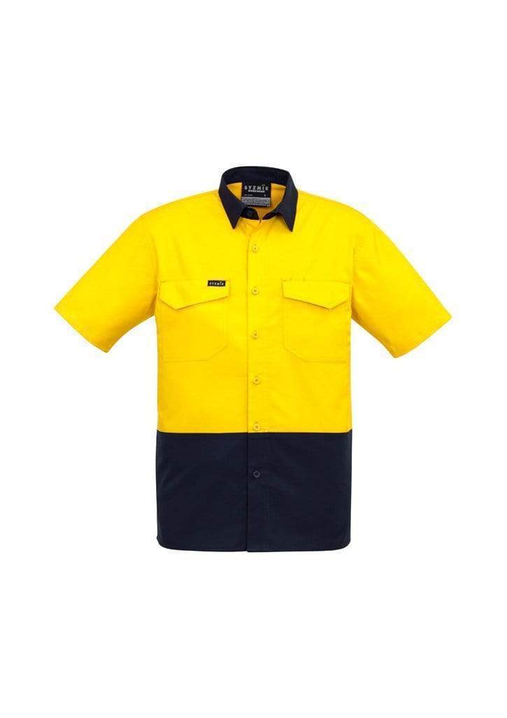 Syzmik Work Wear Yellow/Navy / XXS SYZMIK Men’s Rugged Cooling Hi-Vis Spliced S/S Shirt ZW815
