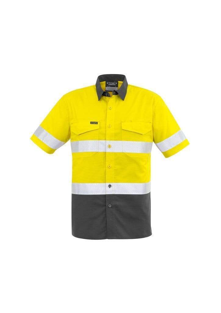 Syzmik Work Wear Yellow/Charcoal / XXS SYZMIK Men’s Rugged Cooling Taped Hi-Vis Spliced S/S Shirt ZW835