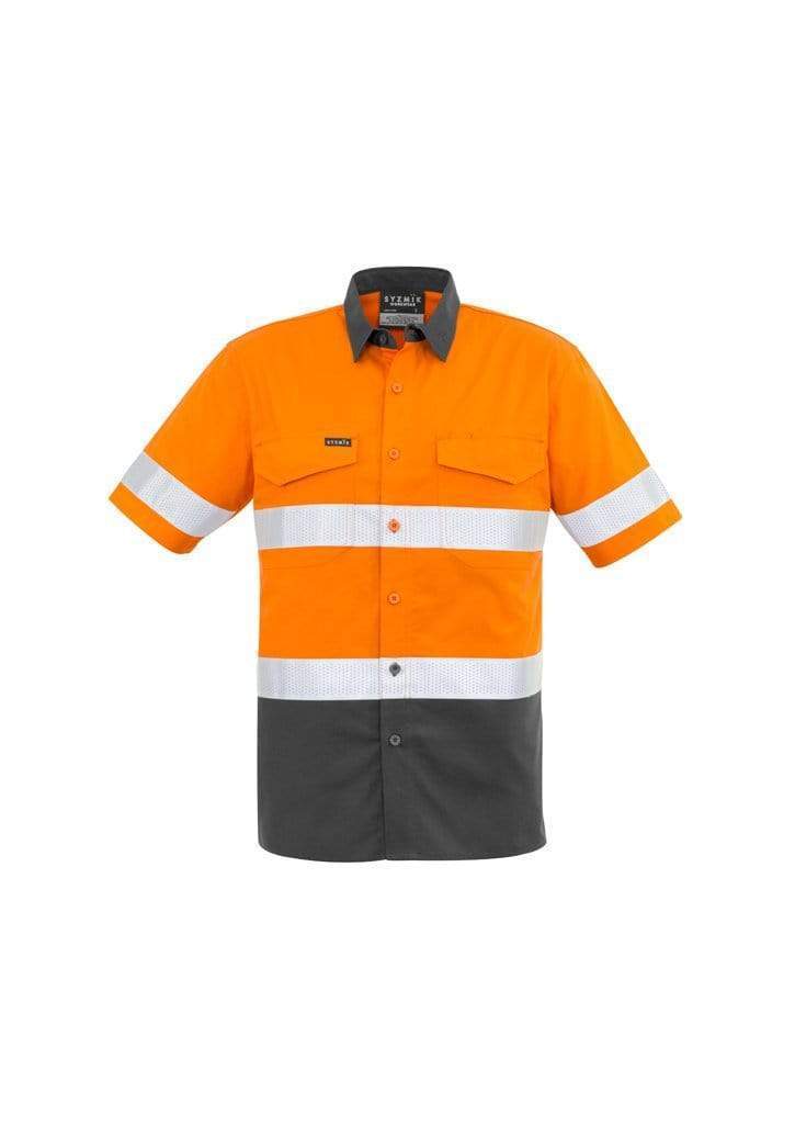 Syzmik Work Wear Orange/Charcoal / XXS SYZMIK Men’s Rugged Cooling Taped Hi-Vis Spliced S/S Shirt ZW835