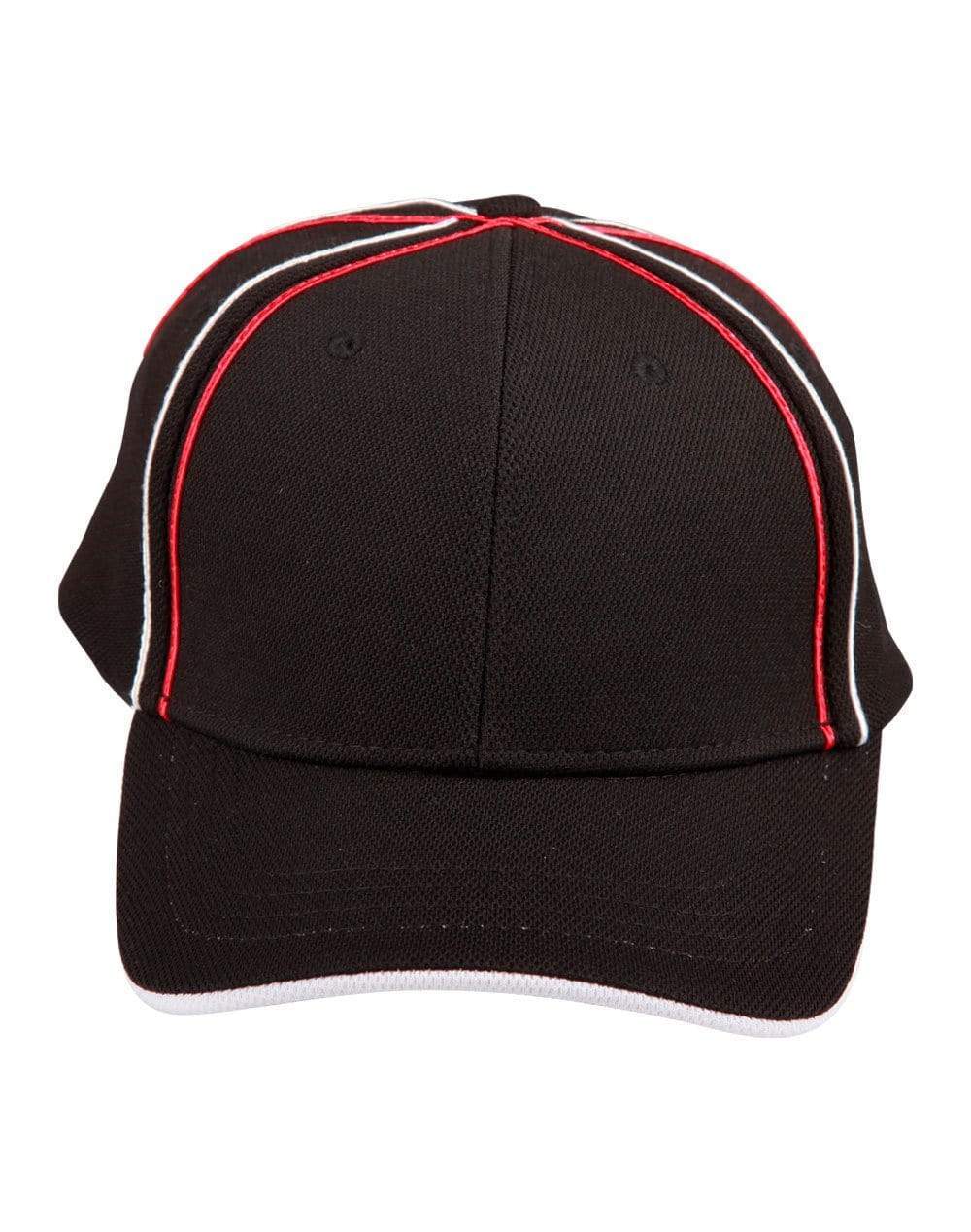 Winning Spirit Active Wear Black/White/Red / One size Tri-colour Pique Mesh Cap Ch76