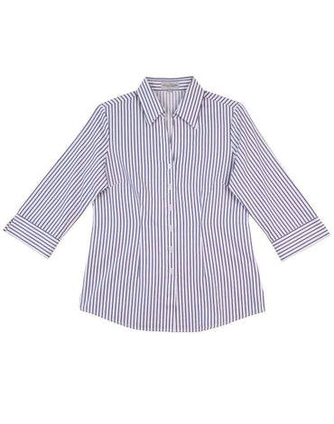 Winning Spirit Corporate Wear White/Cobalt / 6 Women's Executive Sateen Stripe 3/4 Sleeve Shirt M8310